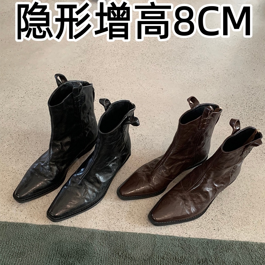 内增高8CM西部靴女气质尖