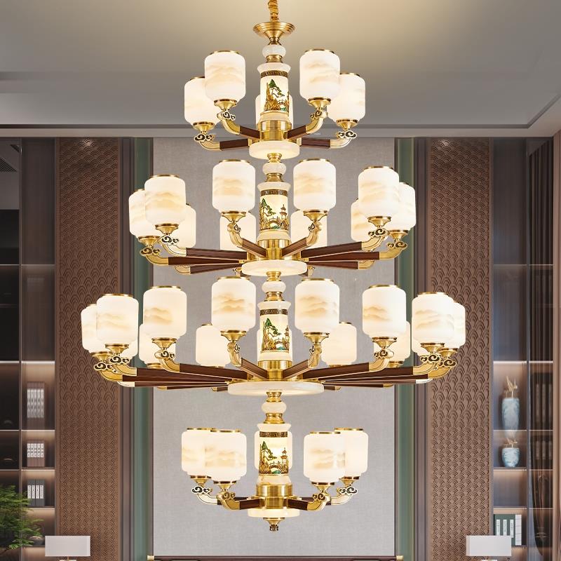 新中式全铜客厅吊灯高端大B6Mpghos气墅复式0楼大厅餐厅22别中5国