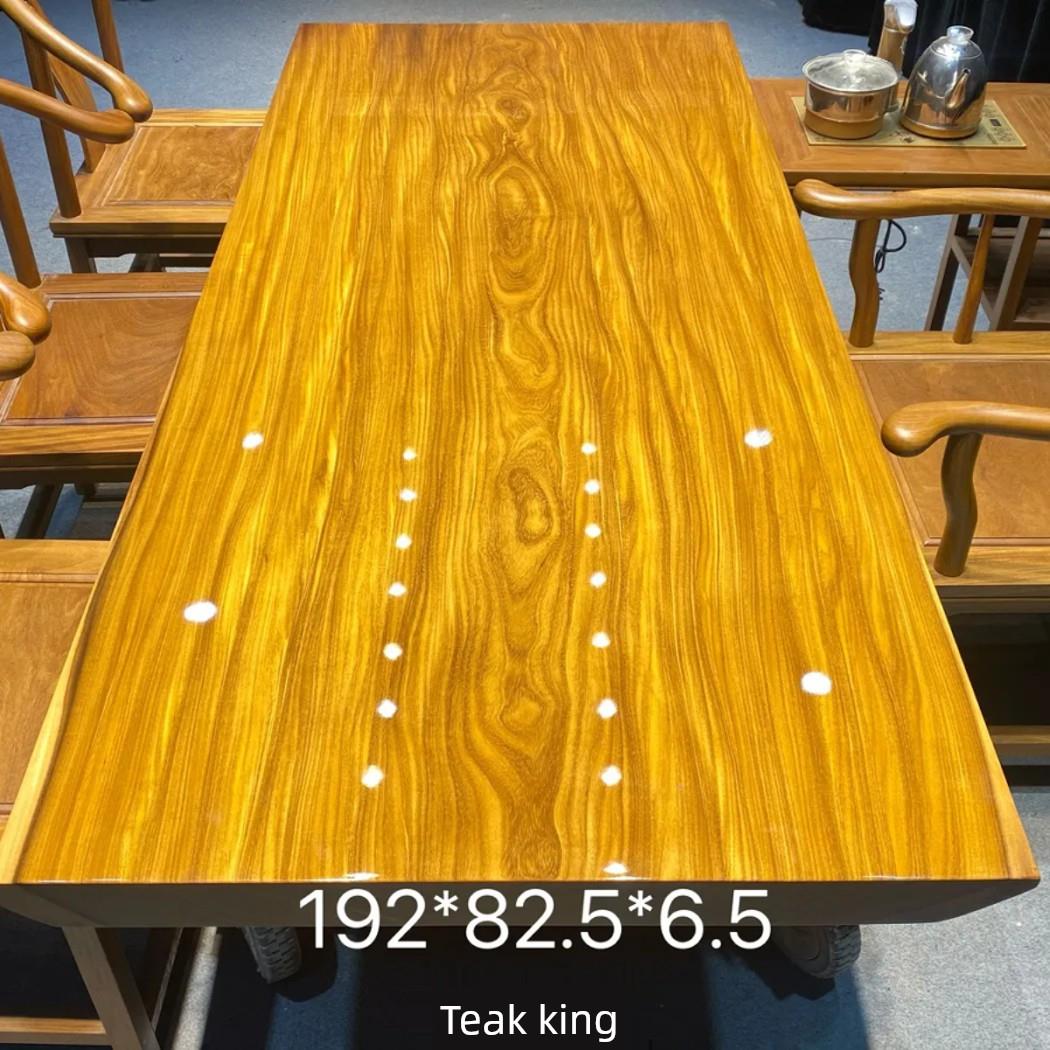 非洲柚木王大实木整板PNP桌板自然边茶桌高端原木会议家桌餐长桌