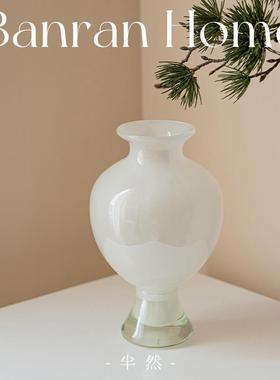 小术白色琉摆璃花瓶口大hp0765肚瓶新中式水养高脚花器半然家居玻