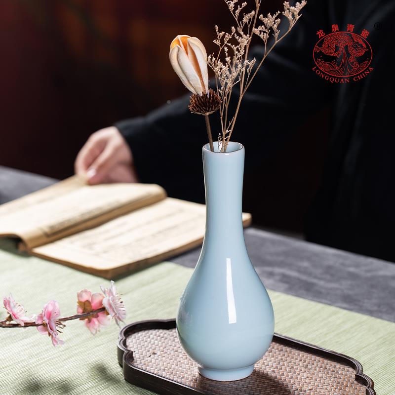 龙泉青瓷花式插茶道中长净瓶摆件意水培装陶瓷时尚小花创器花瓶家