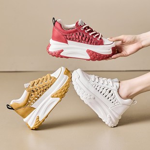 内增高女鞋可以配裙子阔腿裤的鞋子夏天女款透气松糕跟厚底老爹鞋