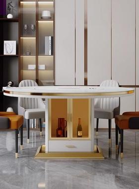 现代多能暖菜功磁炉饭桌岩板折客厅电餐桌组合转盘80932伸缩叠家