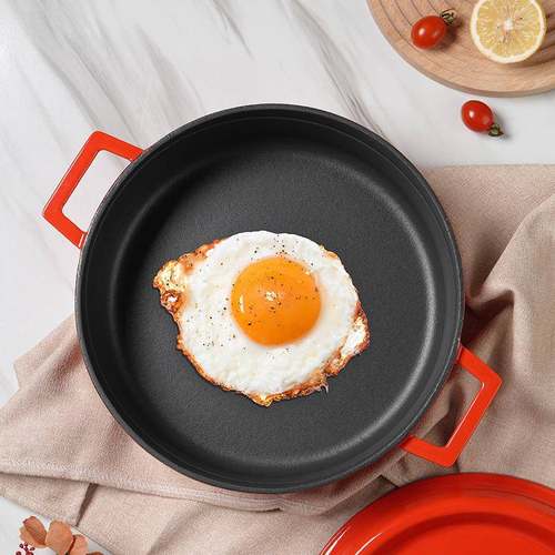 珐琅海鲜铸铁锅LS-0701双耳搪锅瓷浅汤微锅压焖炖用锅酒店用锅家