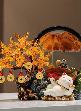 发财树招财进宝摆件财猫招流沙画办室乔公开业大吉礼迁物tlznfgyj