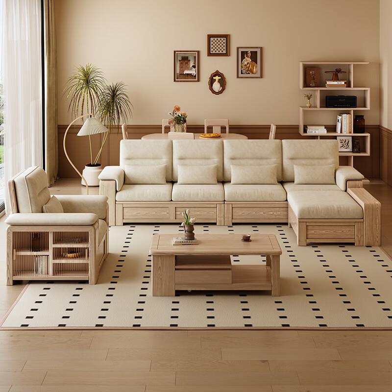 白木实木沙发北欧储物930818+2蜡夏两用原木轻现冬代客奢厅转角小