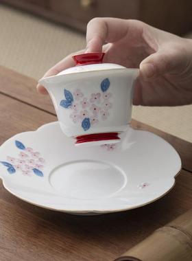 手绘花釉下盖碗绣球彩单个泡茶器陶家用高档女生EET功夫茶具瓷泡