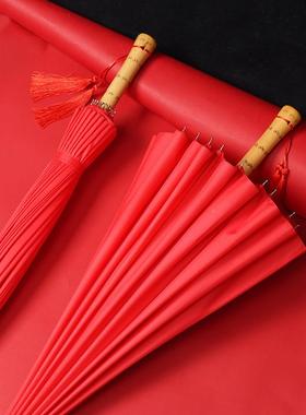 24骨红出礼嫁长柄新娘伞婚中式结LDL色婚用艺伞术伞陪嫁接亲红色