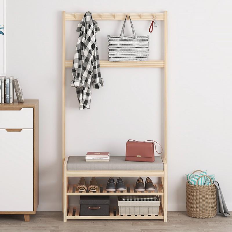 实木家一架用衣帽架换36466鞋凳体入门厅多功能落户地鞋挂衣架简