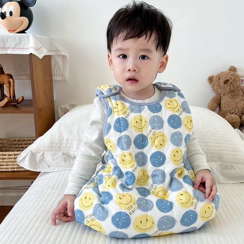 冬季婴儿背心睡袋加厚夹棉宝宝无袖防踢被秋冬款儿童睡觉护肚神器