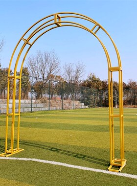 新款婚庆铁艺立体拱门架子婚礼布置金色U型半圆花门户外装饰架子