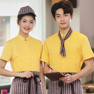 西餐厅员工夏装快餐店服务员衬衫短袖面包房工作服印字蛋糕店衬衣