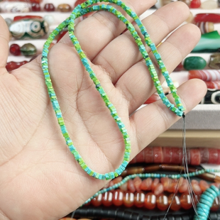 2.4mm浅色优化松石一条半成品38厘米长小珠子扁方型锁骨链手錬