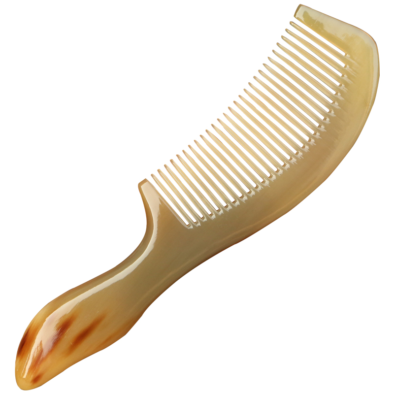 天然白牛角梳子 密细齿直护发梳防静电按摩保健梳 特大号长20厘米