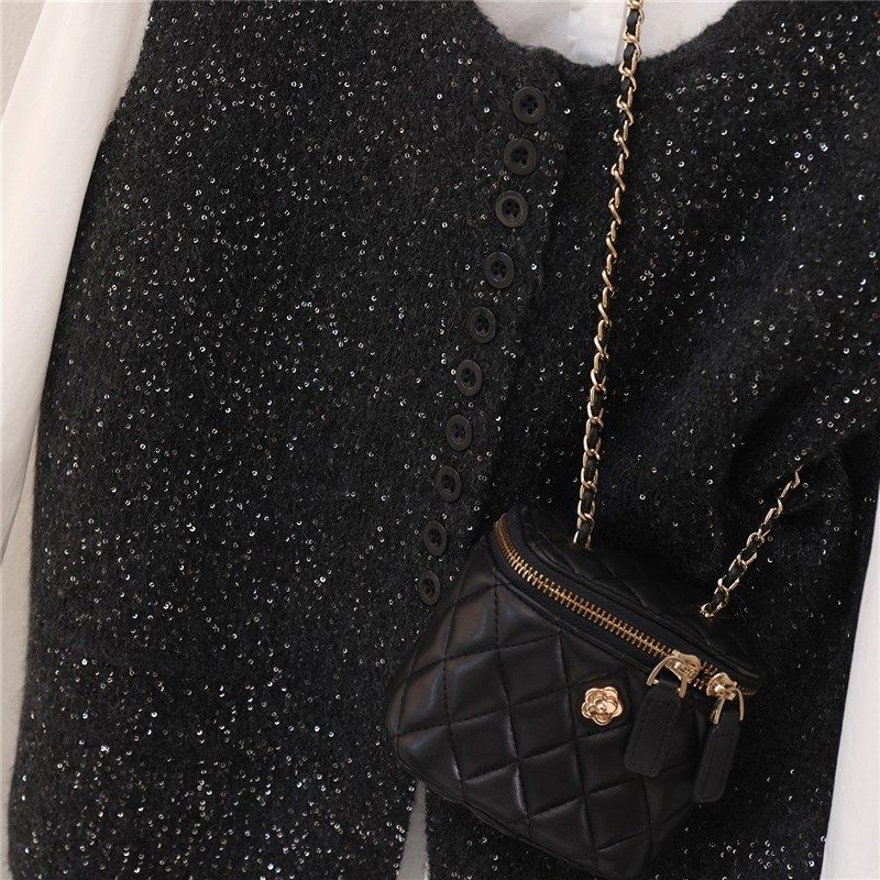 休闲时尚毛衣女背心秋冬季新款灰色亮片开衫针织马甲无袖叠穿马夹