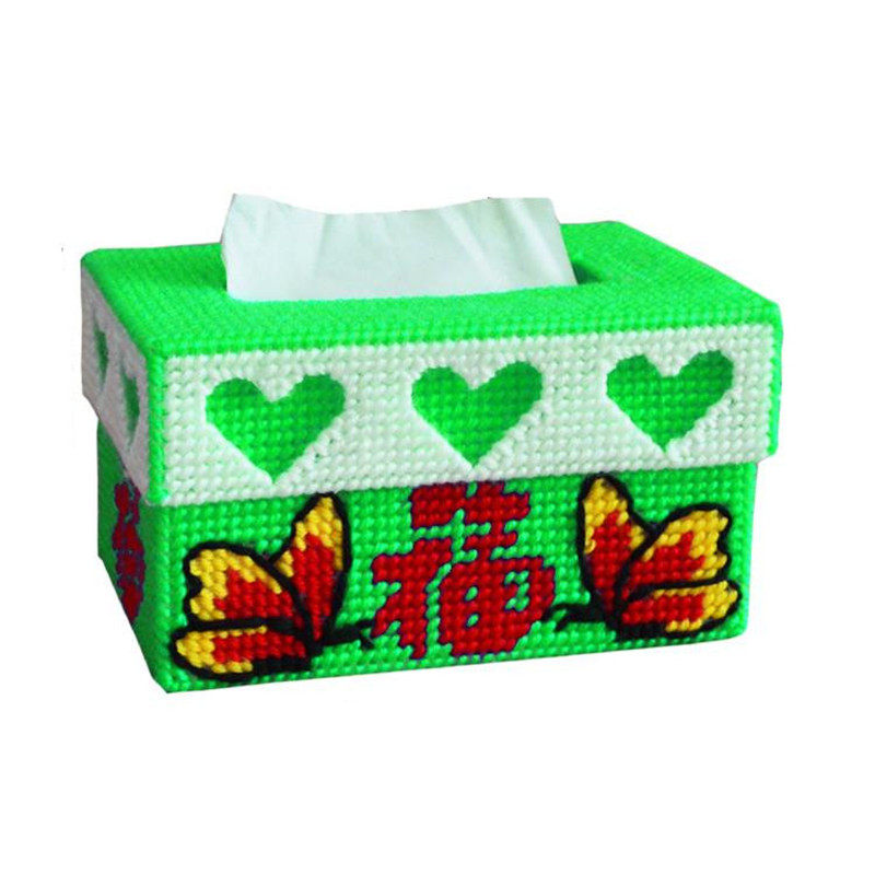 立体绣十字绣纸抽盒客厅新款三心蝴蝶款毛线绣手工绣纸巾盒抽纸盒