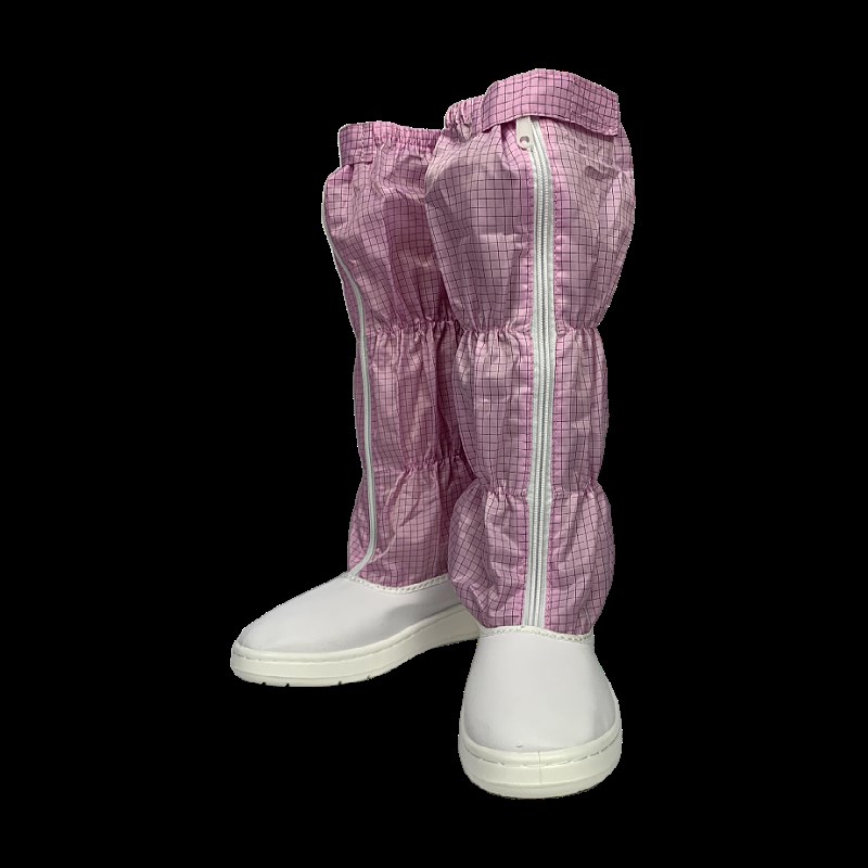 PU皮革面0.5网格布筒防静电工作鞋 高筒靴净化车间软底无尘鞋长筒