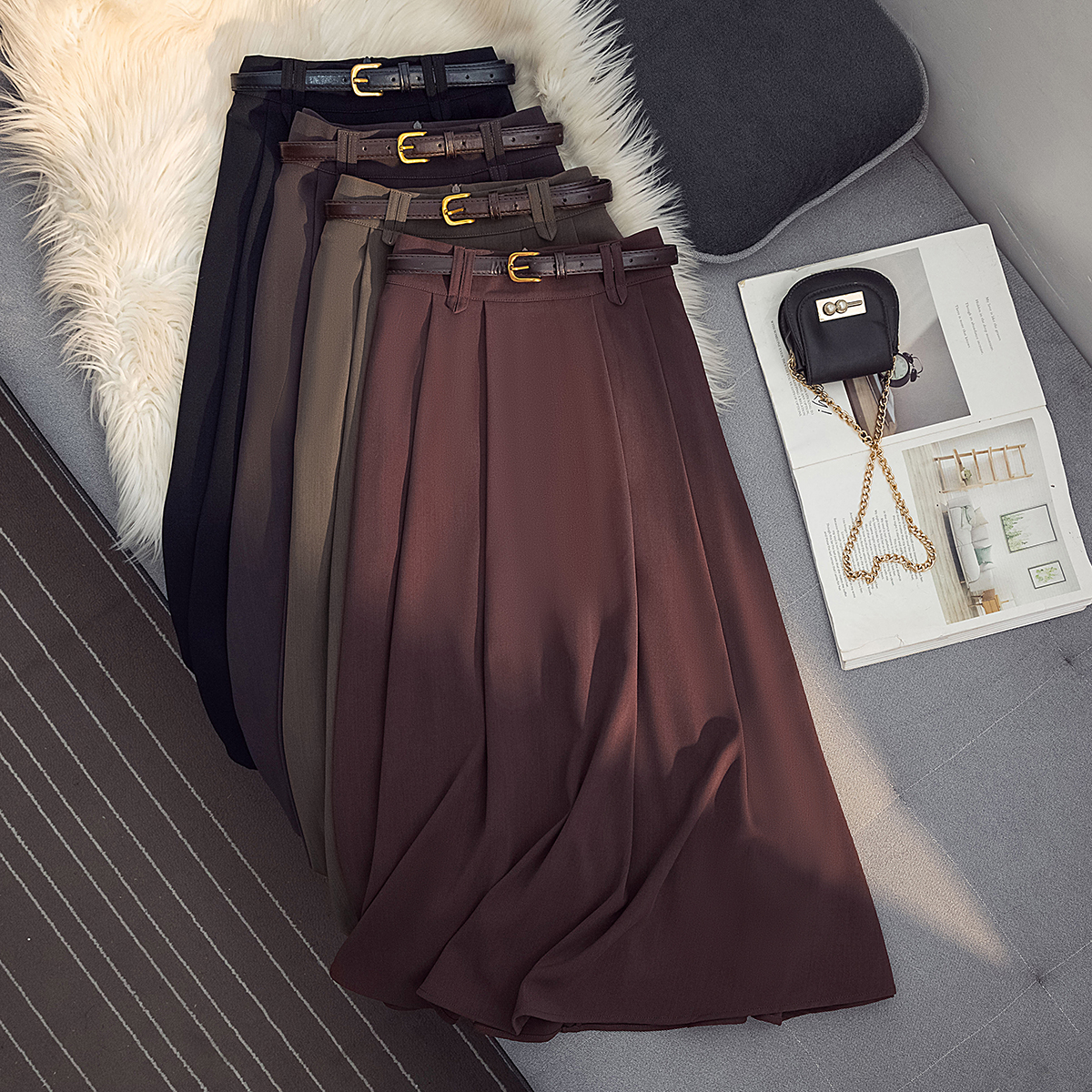 洋气垂感大裙摆过膝A字半身裙女2024秋季新款显瘦高腰中长款裙子