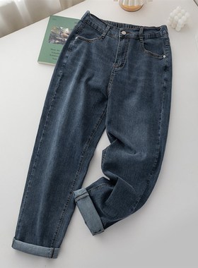 薄款软牛仔大码弹力九分裤女胖MM夏季新款高腰显瘦梨型身材遮腿粗