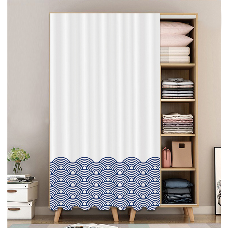 轨道帘布艺定制置物架货架防尘免打孔滑轨式拉帘衣柜书柜遮挡布