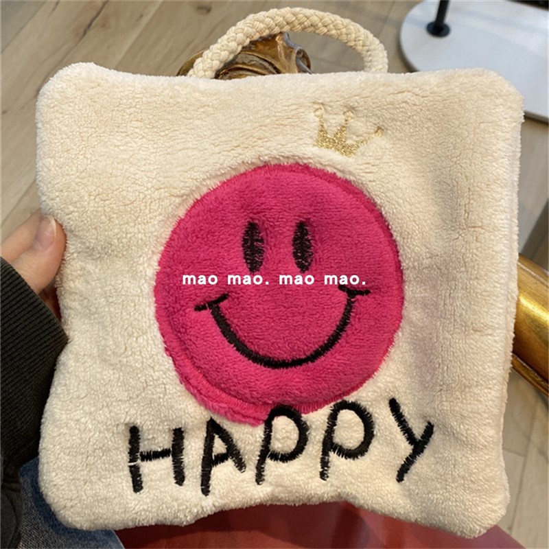 可爱笑脸厨房擦手巾挂式珊瑚绒吸水不掉毛卫生间抹布手帕毛巾儿童