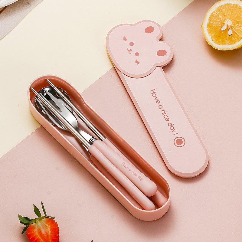 小学生餐具306不锈钢筷子勺子套装便携式餐具收纳盒外带儿童专用