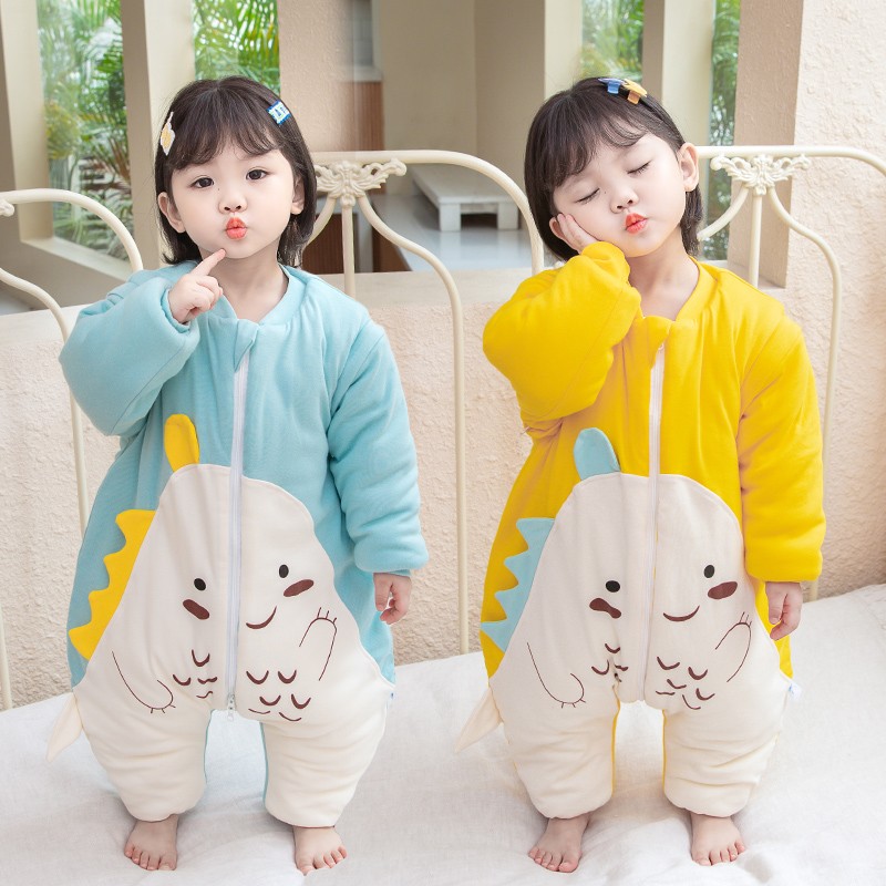 婴儿恒温睡袋秋冬季加棉加厚儿童分腿保暖防踢被男女宝宝连体睡衣