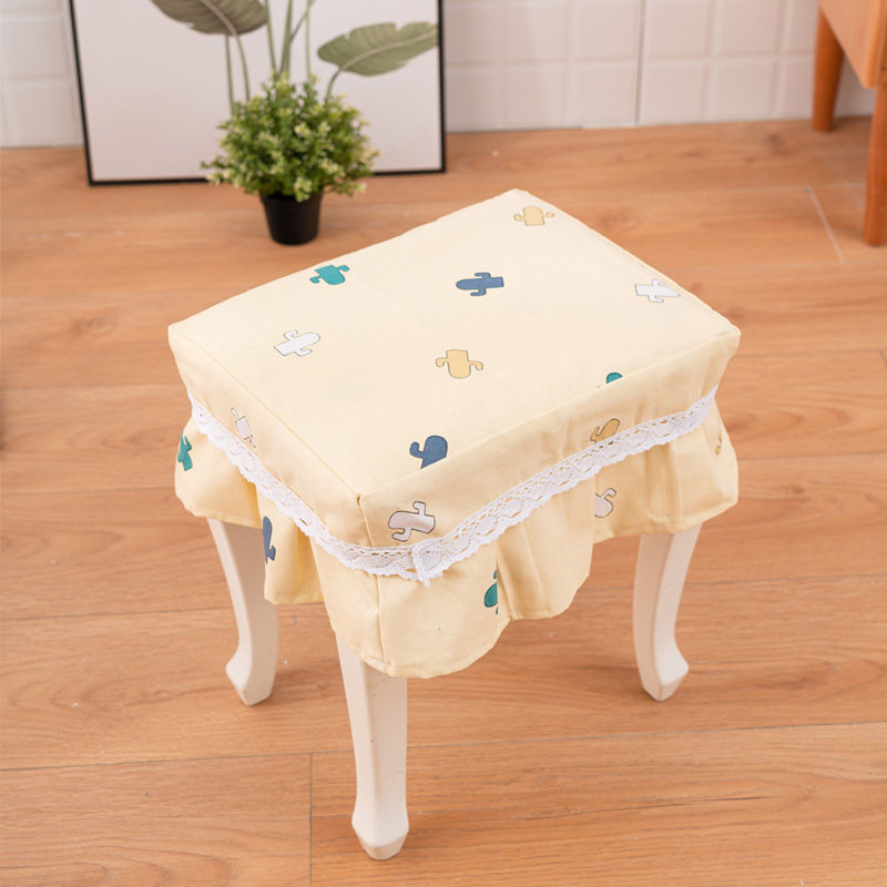 定制化妆凳椅套罩帆布长方形凳子套钢琴凳套田园卡通风尺寸定做
