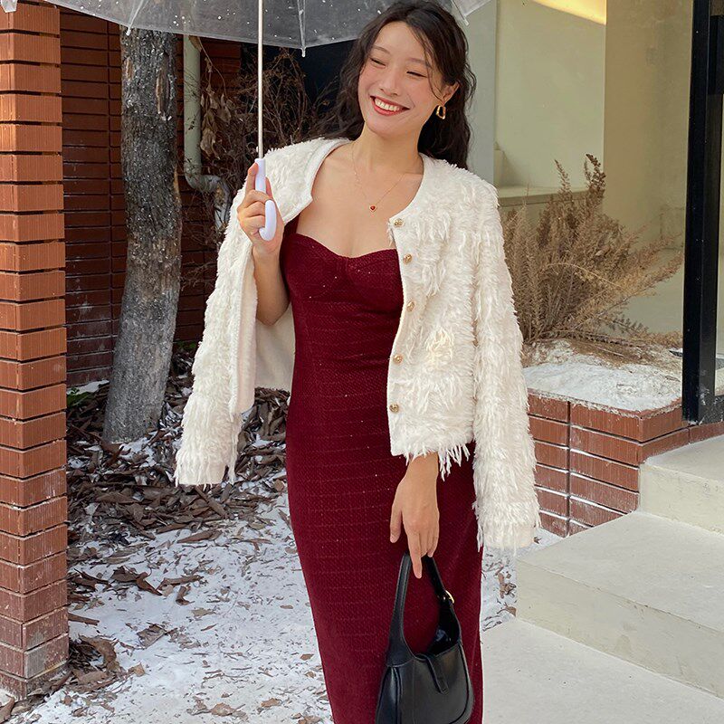 ooh itch痒痒 正反两穿白色毛毛外套羽毛流苏气质名媛风短外套