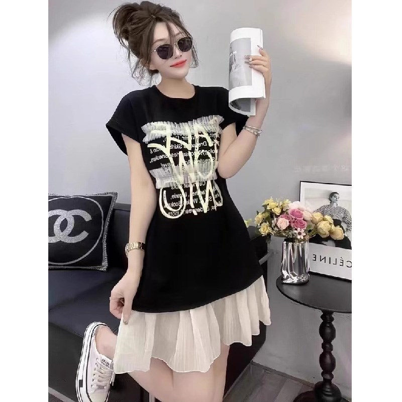 法式茶歇连衣裙女夏小个子2024新款黑色蕾丝拼接甜美气质a字短裙