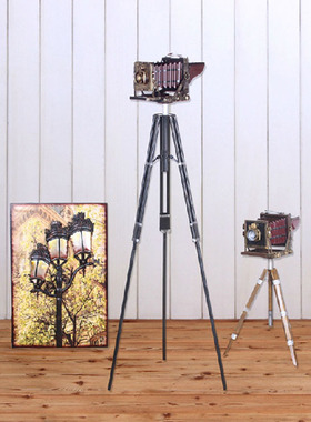复古铁艺支架相机模型摄影道具家居软装摆件三脚架落地照相机包邮