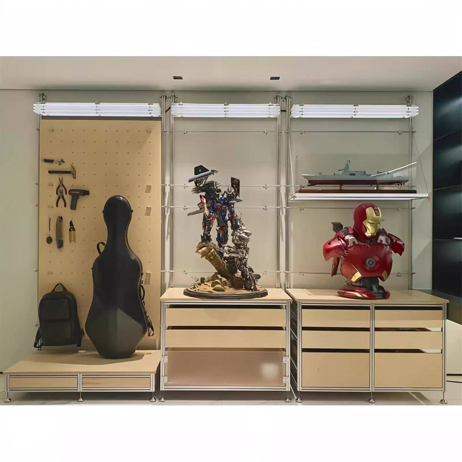 中古洞洞板置物架带灯铝型材书柜展示架收纳抽屉储物架子家用客厅