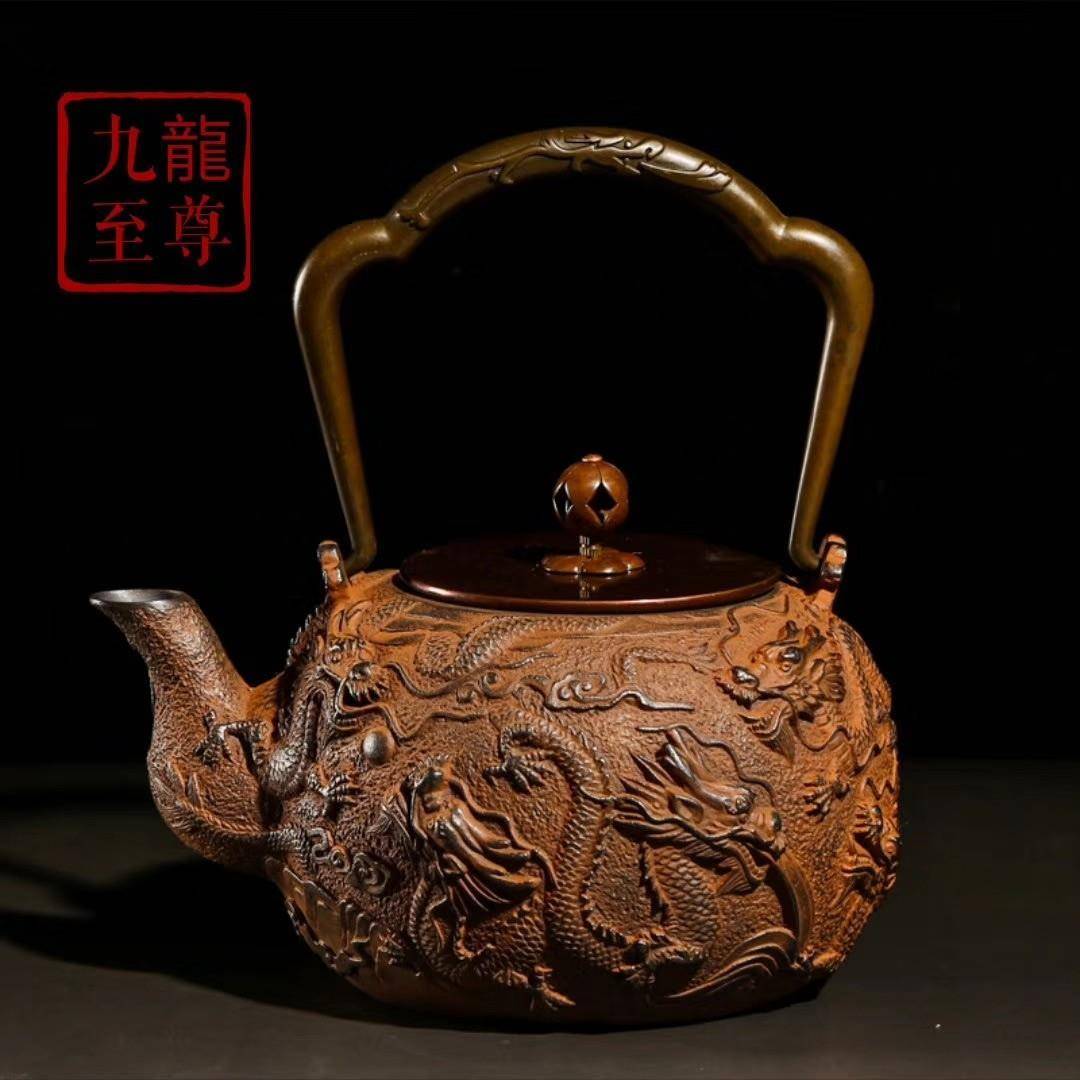 供应生铁茶壶原矿砂铁壶打造老铁壶仿古色九龙铸铁茶壶