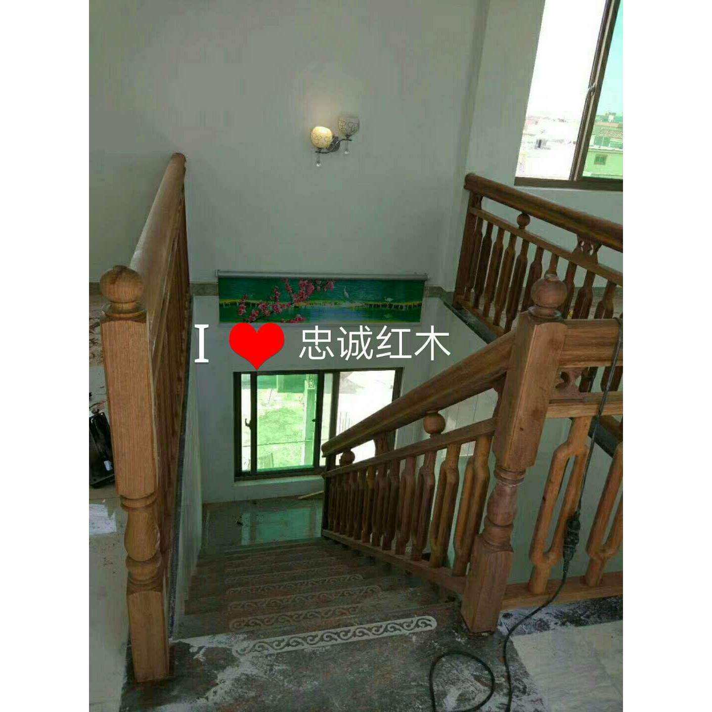印尼菠萝格木楼梯扶手复式护栏别墅护栏立柱白坯木扶手