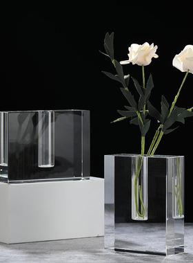 高级感透明花瓶桌面摆件玻璃工艺品现代简约灰色透明不规则感饰品