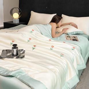 季冰丝888四件套水洗真丝夏凉被丝滑裸睡人刺夏绣单双被床单三件