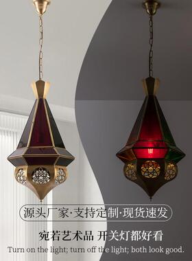跨境东南亚风全吊灯铜异40957域风情民复古宿吊灯罩磨砂玻璃灯吊