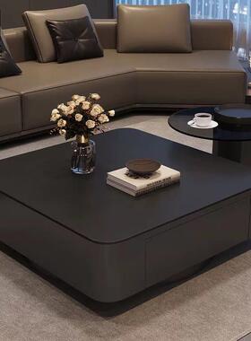 高级轻奢意式方形岩板茶几小户型现代简约黑色极简组合茶几客厅