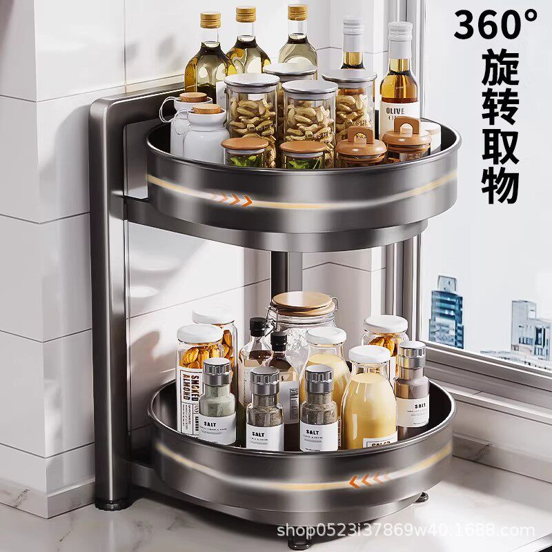 厨房旋转调料品多层置物架多功能调味瓶台面油盐酱醋托盘收纳架子