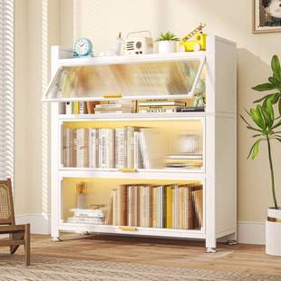 摩霄钢制上翻门防尘置物带柜门铁艺家用储物儿童书柜一体靠墙整理