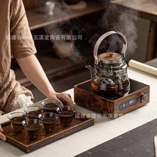 烟灰玻璃煮茶壶耐高温防爆提梁轻奢电陶炉紫砂茶水分离烧水壶蒸
