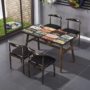 经济型快餐桌椅组合小吃饭店商用复古早餐食堂面馆餐饮烧烤店桌子