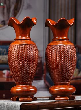 花梨木雕花瓶摆件实木底座可插花送礼工艺品红木家居地座客厅装饰