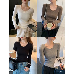 阿一 内搭神器 美利奴羊毛圆领针织衫女修身春秋显瘦长袖打底衫