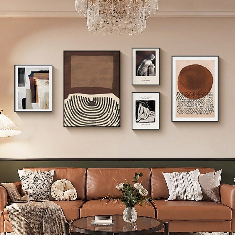 抽象复古组合客厅装饰画简约线条侘寂风卧室画美式沙发背景墙挂画,家居饰品,现代装饰画,淘宝优惠券,粉丝福利购,淘宝优惠卷