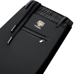 虎头松紧休闲裤男秋冬厚款宽松直筒裤弹力加绒卫裤商务免熨烫男裤