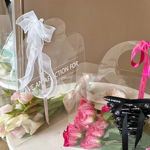 PVC透明鲜花包花手提袋鲜花袋伴手礼袋高透明简约花艺包装定制