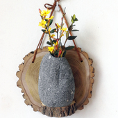 天然石头花瓶客厅玄关立体墙面挂件原木挂墙装 饰创意花盆植物壁挂