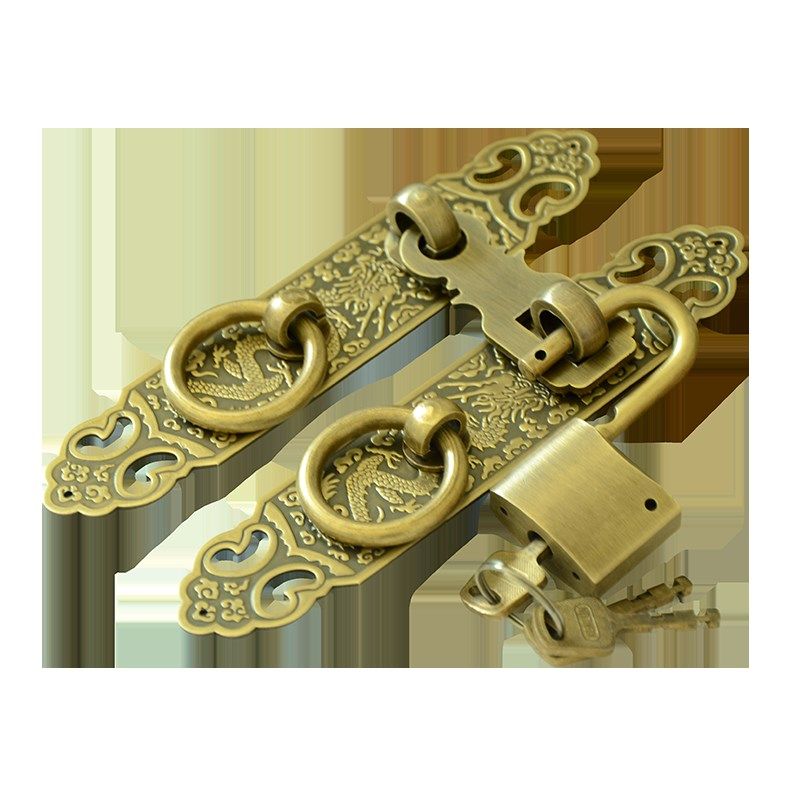 纯铜直条搭扣带锁拉手中式书衣橱柜门窗雕花直条圆环把手插销门栓,基础建材,小拉手,淘宝优惠券,粉丝福利购,淘宝优惠卷