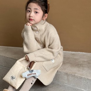 女童毛衣秋冬款2023新款儿童毛衣裙高领针织打底衫冬季厚上衣外套